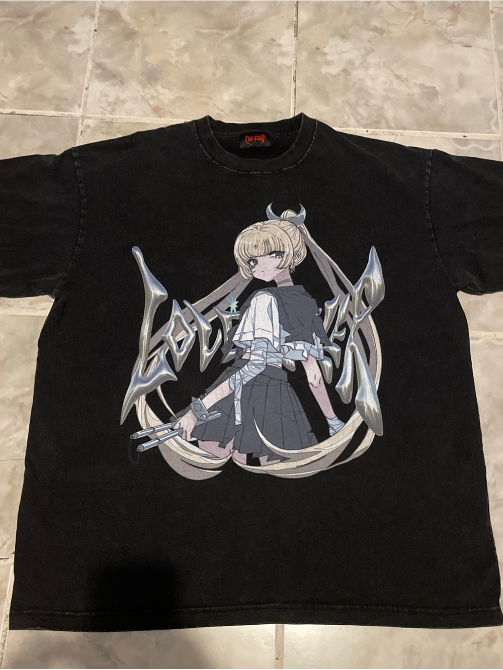 Love Killer Japanese Japan Y2K Anime Black Washed T-Shirt SZ XL